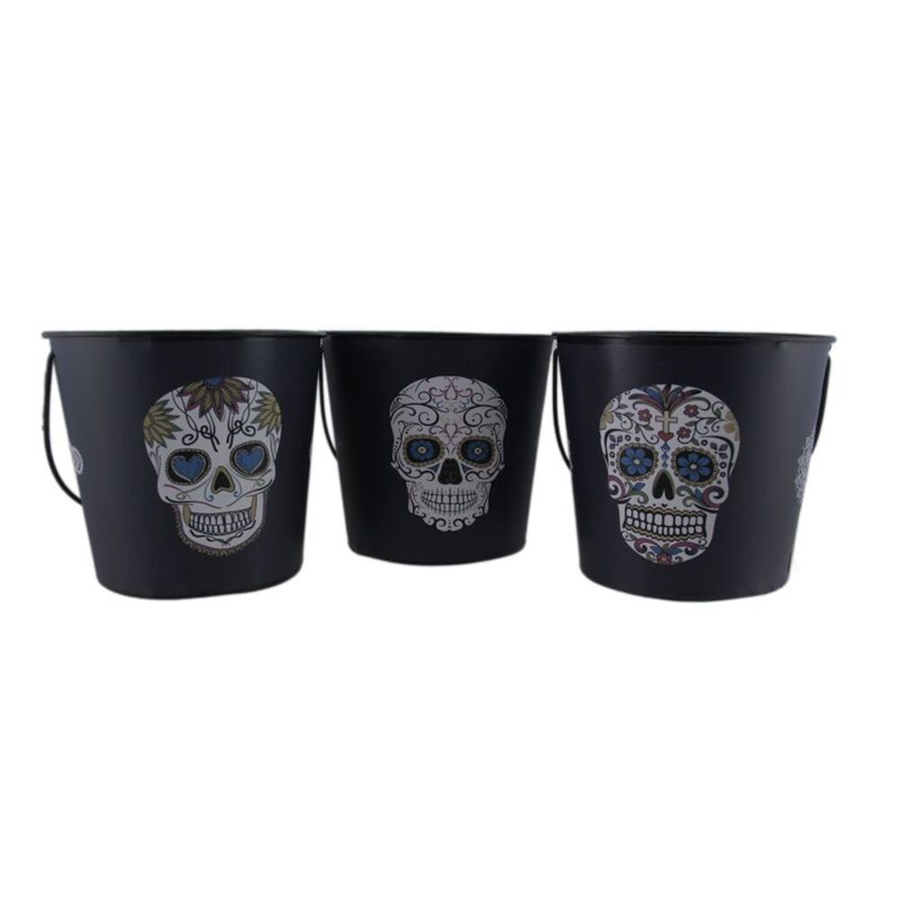 Scratch & Dent Navy Blue DOD Sugar Skull Set of 3 Metal Buckets